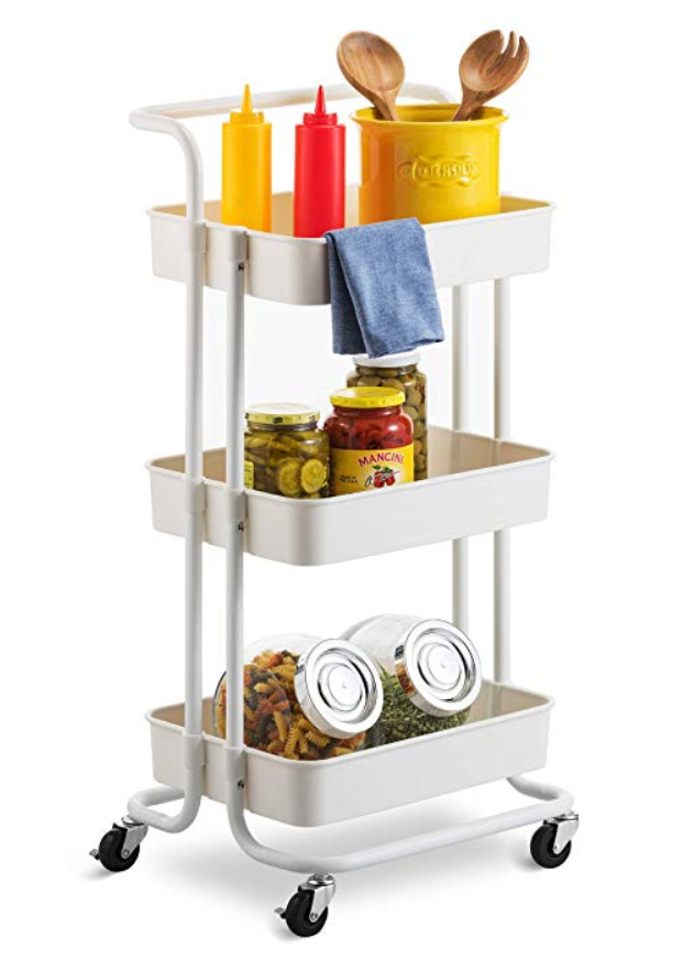 Rolling 3-Tier Metal Kitchen Storage Rack With Wheels For Food Organization