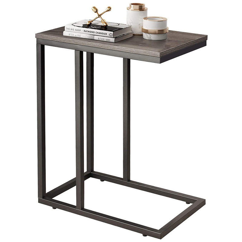 Black Metal C-Shaped Side Table Snack End Table for Sofa & Bed