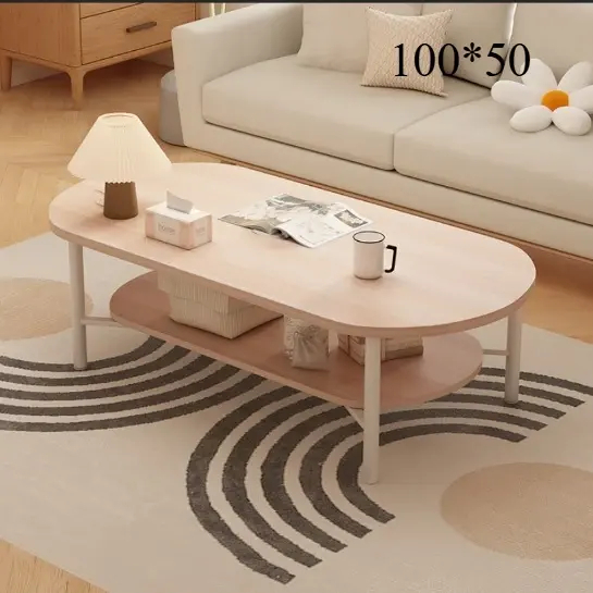 Modern Simple Oval Wood Coffee Table with Storage for Small Living Room