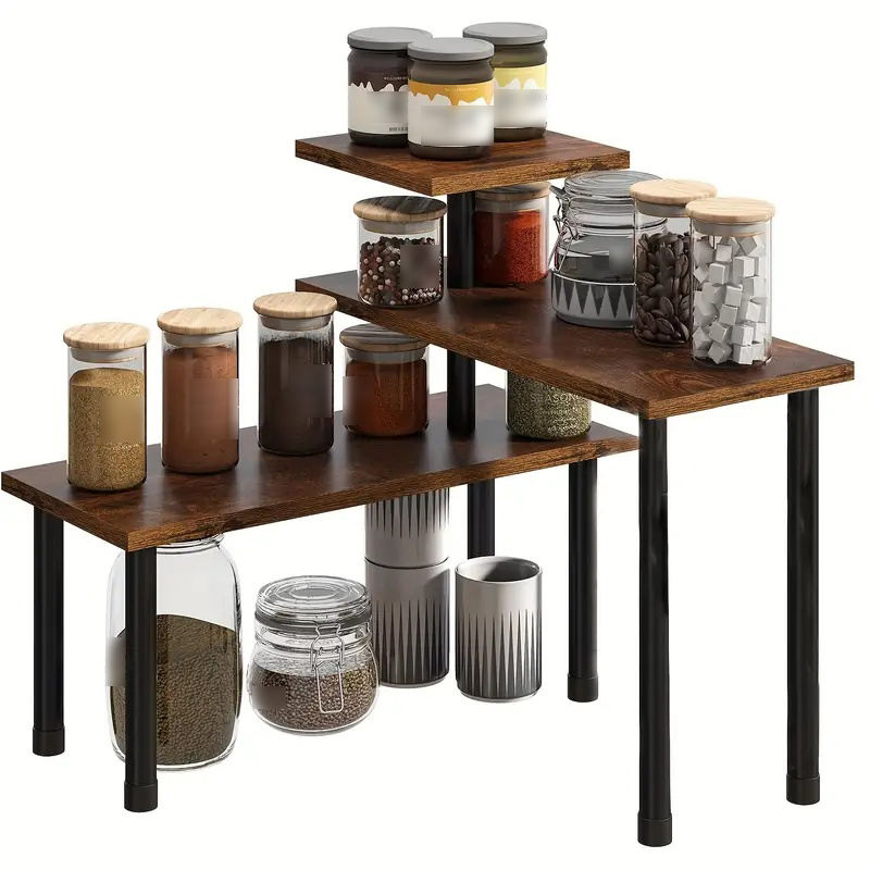 Rustic 3-Tier Kitchen Counter Storage Rack for Spice Coffee Bar Bathroom Counter