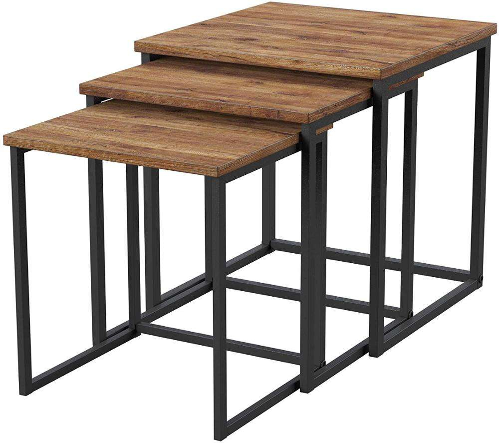 Premium Mango Wood Top Nesting Tables Industrial Living Room Furniture