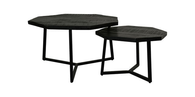 Vintage Industrial Mango Wood & Iron Coffee Table Rustic Black Finish 2-Piece Set For Home Cafe 分享