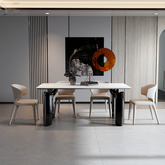 Modern Luxury Sintered Stone Dining Table Stainless Steel Legs 4-Seater