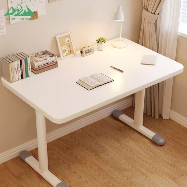 Modern Simple White Computer Desk Wooden Top Metal T-Legs Writing Desk for Home Office Study 分享