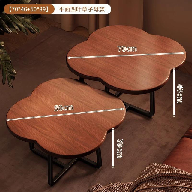 Creative Nesting Coffee Table Set Wooden Top Metal Base Center Table for Living Room