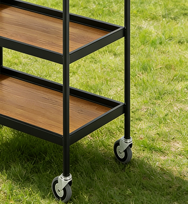 Mid-Century Rolling Side Table 3-Tier Mobile Console Cart Metal Frame for Living Room