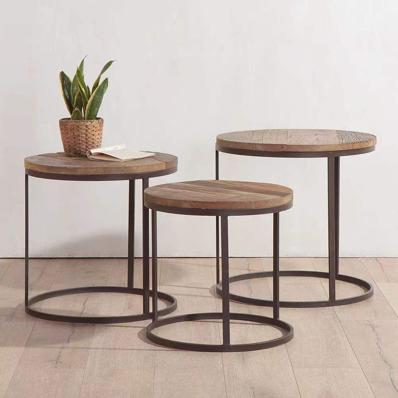 High Quality Modern Living Room Side Table Wooden Top Rectangular Metal Frame