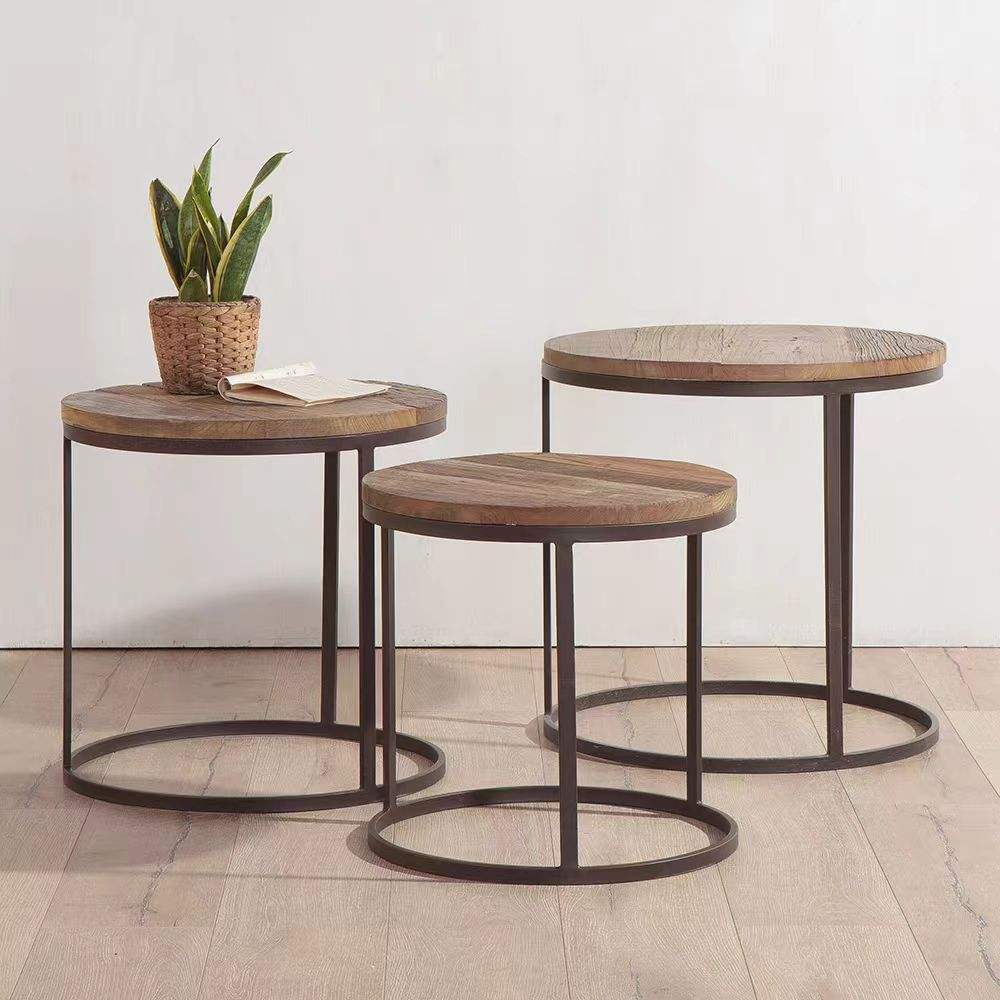 High Quality Modern Living Room Side Table Wooden Top Rectangular Metal Frame