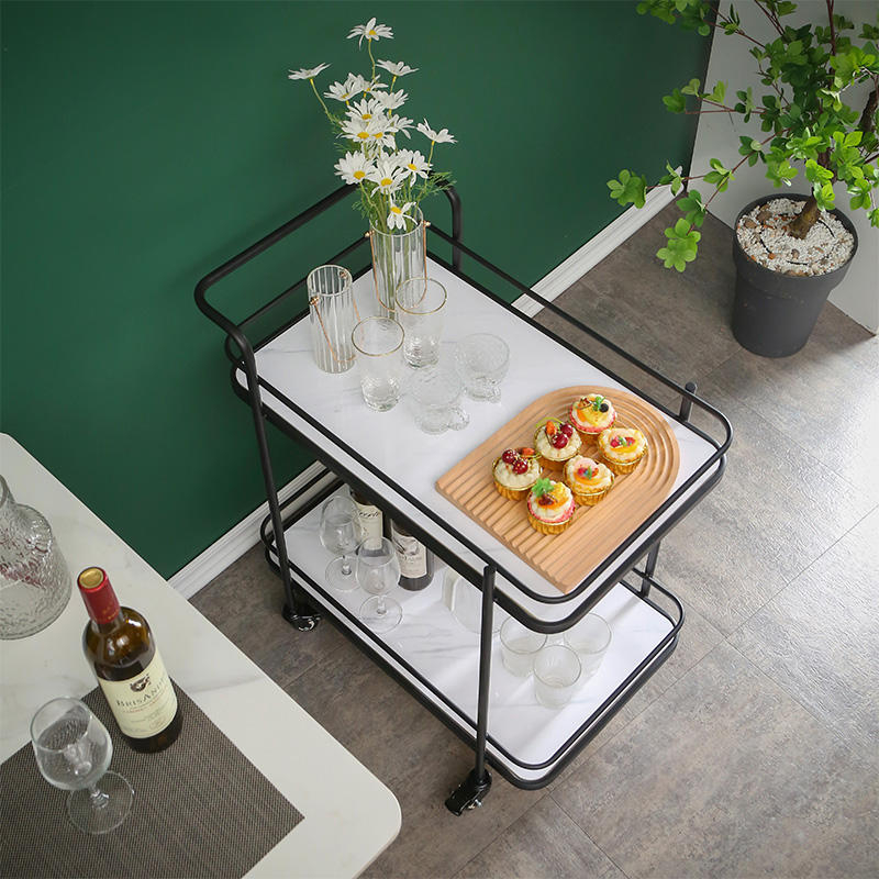 Nordic Portable Iron Dining Cart Home Bar Cart Small Serving Trolley for Home & Commercial Dessert Use