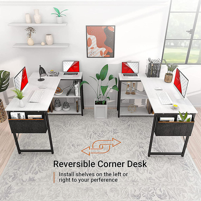 Luxury White Wooden L-Shaped Home Office Desk Modern Design Computer Laptop Study Desk