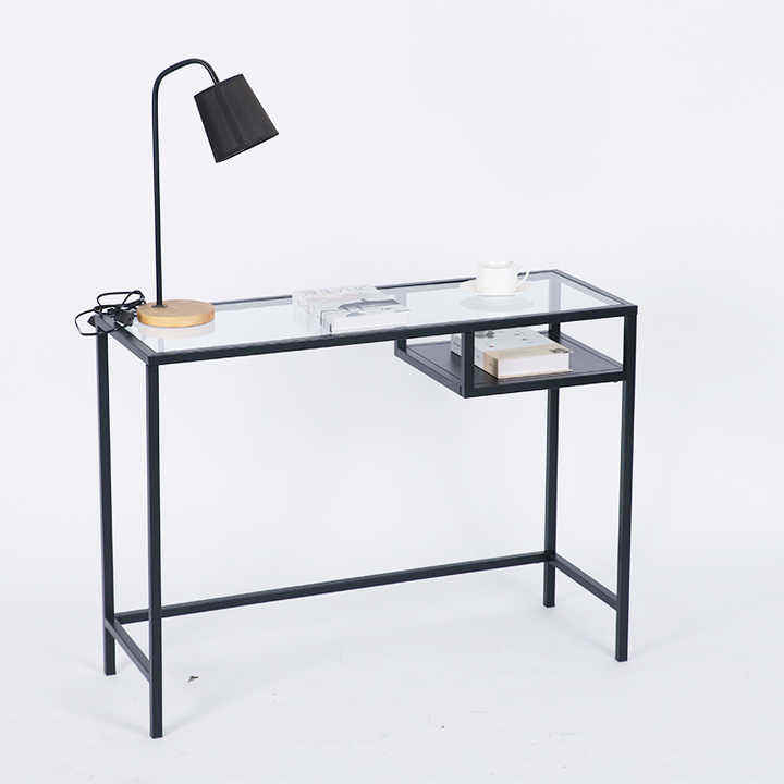 Metal & Glass Console Table for Living Room Hallway with Open Drawer