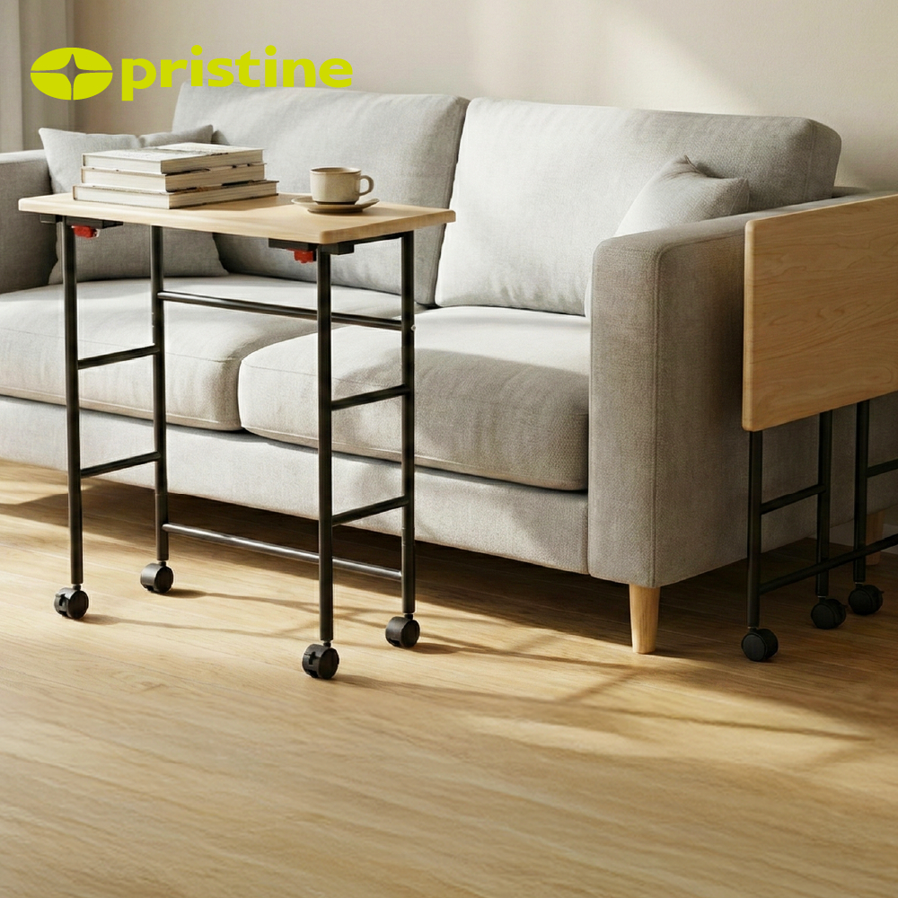 Sturdy Modern Iron Folding Storage Coffee Table with 4 Wheels Mobile Design Easy to Clean Living Room Furniture