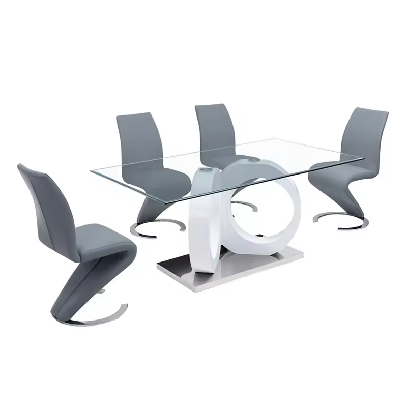 Modern Luxury Glass Dining Table Set 4 Chairs Kitchen Restaurant Furniture