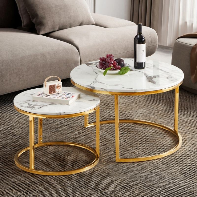Nordic Round Marble Coffee Table Gold Metal Base Modern Luxury Side Table Living Room Set