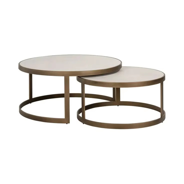Metal Nesting Tables Black Glass Top Round Sofa Side Tempered Glass Coffee Table