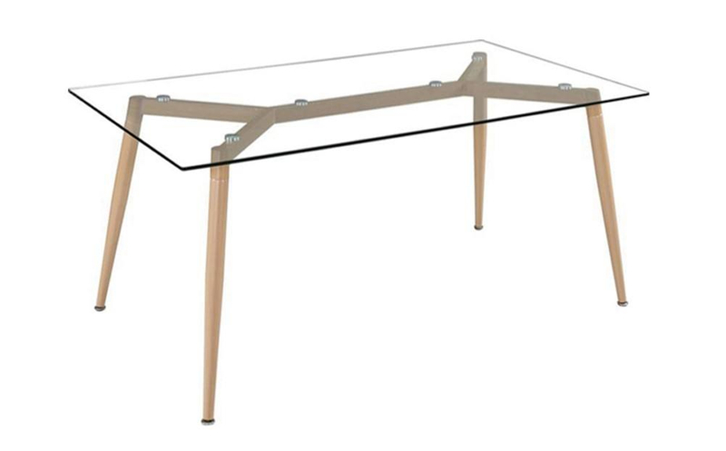 Commercial Glass Rectangular Dining Table Beech Wood Legs Restaurant Table Chair Set Factory Wholesale