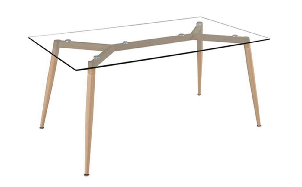 Commercial Glass Rectangular Dining Table Beech Wood Legs Restaurant Table Chair Set Factory Wholesale