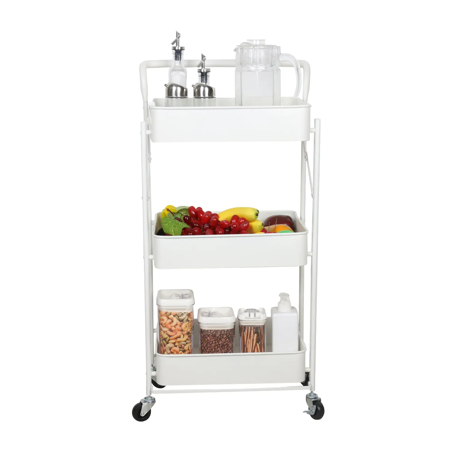Modern 3-Tier Metal Rolling Storage Cart Stylish Utility Organizer For Kitchen