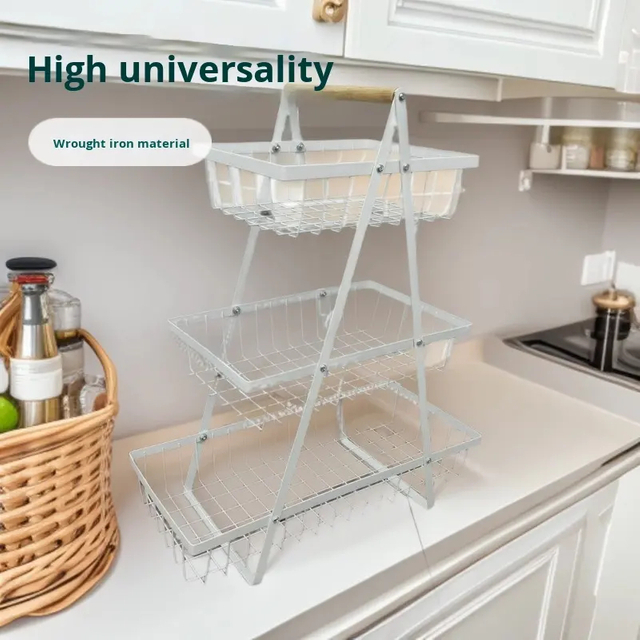 2-Tier Metal Modern Multi-Functional Snack Storage Basket Wall Mount Desktop Fruit Vegetable Organizer