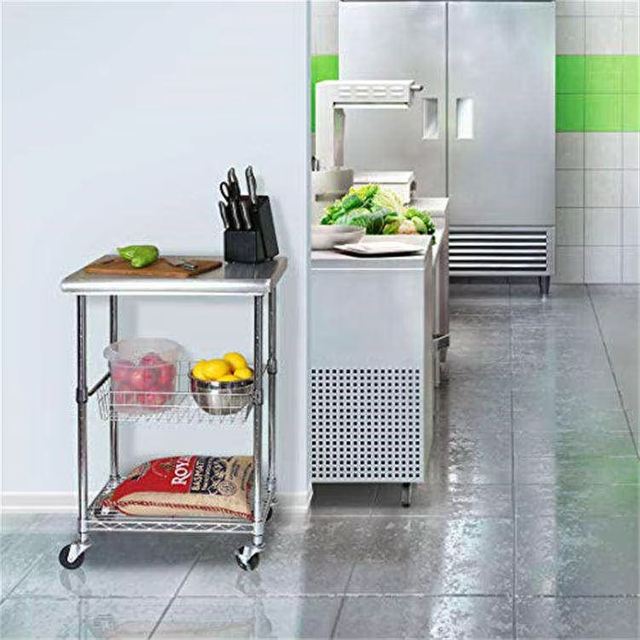 Commercial Stainless Steel Top Workbench Island Utility Cart Prep Station For Restaurant & Hotel Use