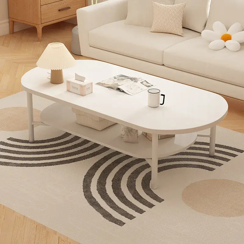 Modern Simple Oval Wood Coffee Table with Storage for Small Living Room