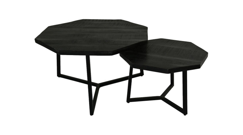 Vintage Industrial Mango Wood & Iron Coffee Table Rustic Black Finish 2-Piece Set For Home Cafe 分享