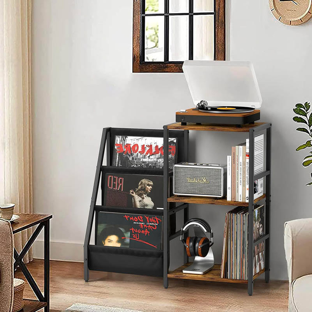 Steel Wood Vinyl Record CD Magazine Storage Rack For Home Living Room 分享