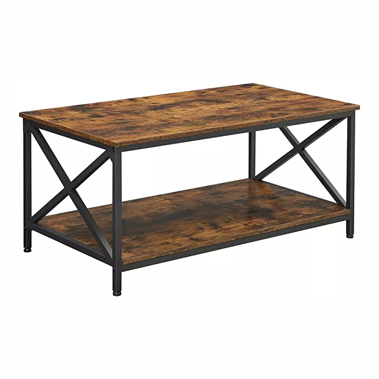 Rustic Brown Wood Coffee Table Metal Frame Industrial For Small Apartment