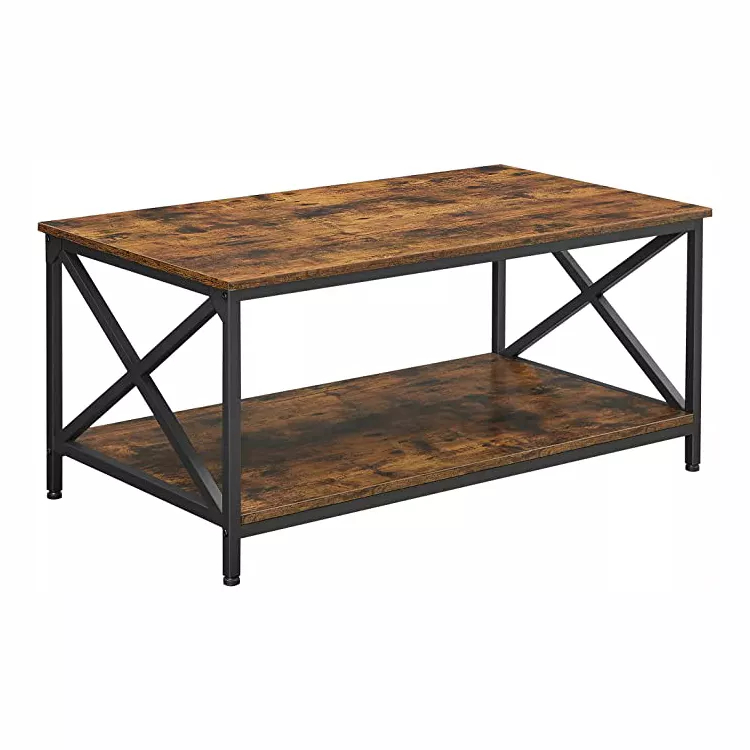 Rustic Brown Wood Coffee Table Metal Frame Industrial For Small Apartment