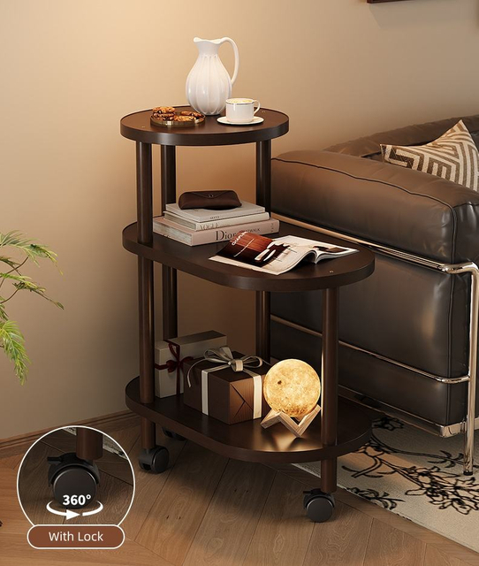 3-Tier Slim Rolling Utility Cart with Wooden Wheels for Bathroom Kitchen Laundry Storage