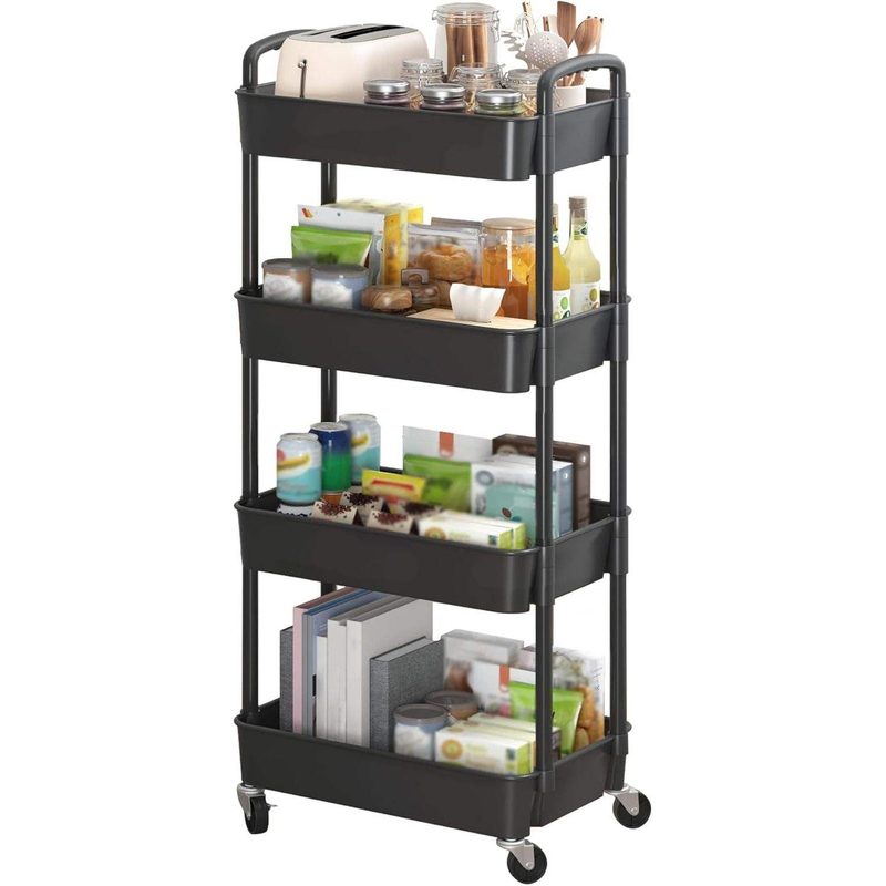 Plastic Rolling Storage Cart With Handle, Mobile Organizer For Home Office Kitchen