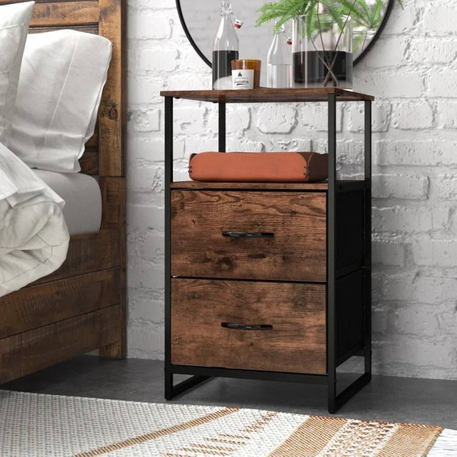 Gold Antique 3-Tier Nightstand With Mirror Fabric Drawers For Bedroom