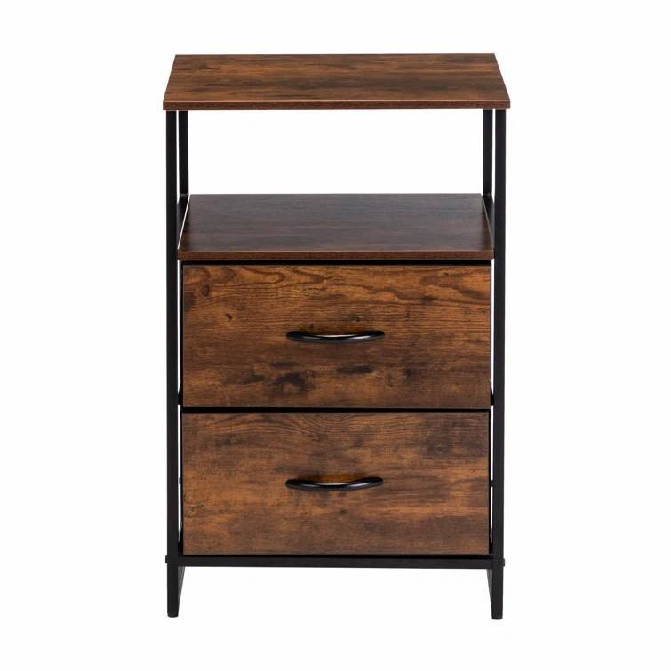 Gold Antique 3-Tier Nightstand With Mirror Fabric Drawers For Bedroom