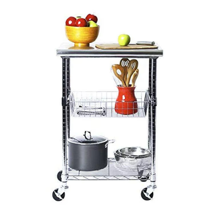 Commercial Stainless Steel Top Workbench Island Utility Cart Prep Station For Restaurant & Hotel Use