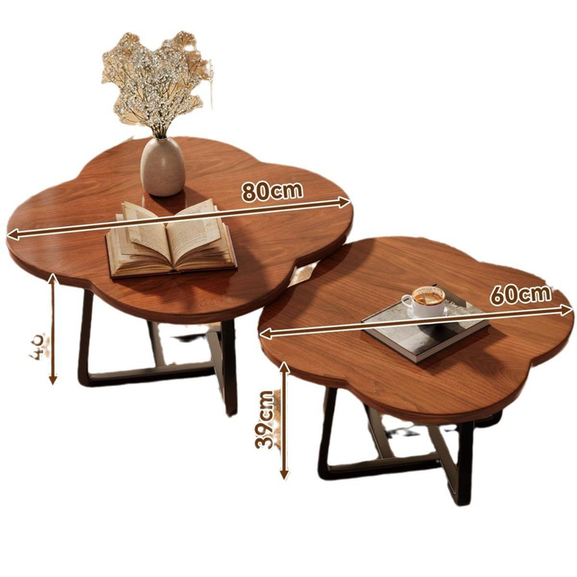 Creative Nesting Coffee Table Set Wooden Top Metal Base Center Table for Living Room