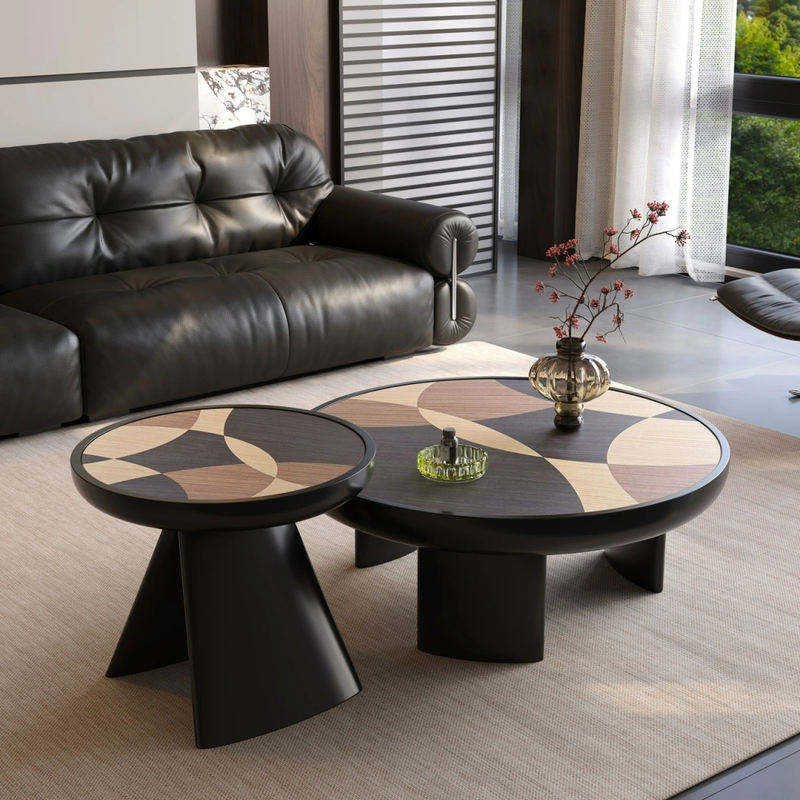 Rustic Mid-Century Modern Round Two-Tone Wood Nesting Coffee Table Set for Living Room 分享