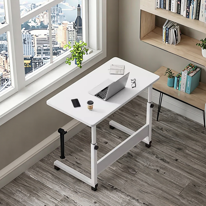 Simple Wooden Folding Desk Height Adjustable Mobile Bedside Computer Desk for Home Office