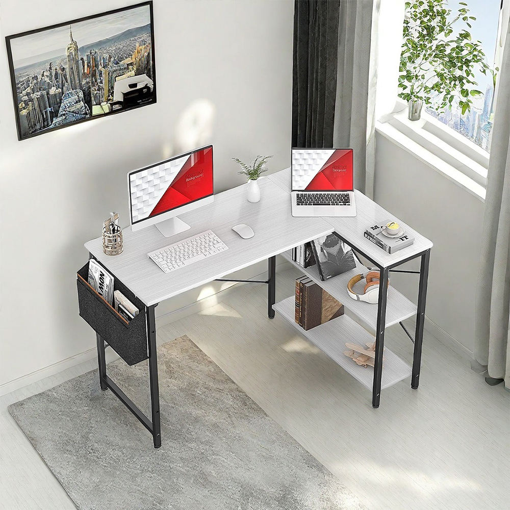 Luxury White Wooden L-Shaped Home Office Desk Modern Design Computer Laptop Study Desk