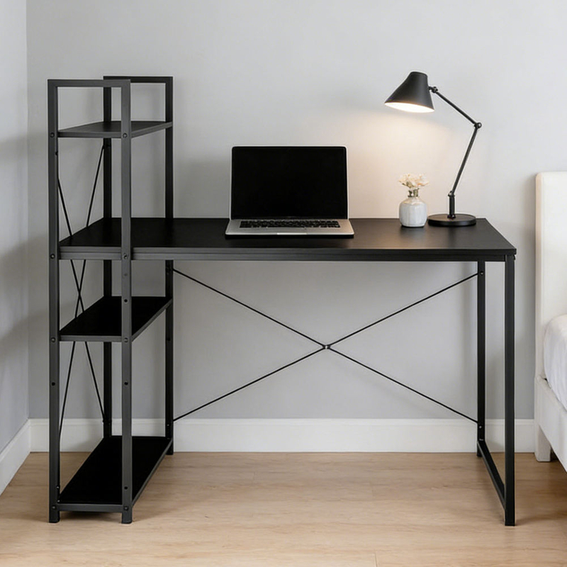 High Load-Bearing Metal Study Computer Desk with Storage Shelves for Home Office & Small Spaces