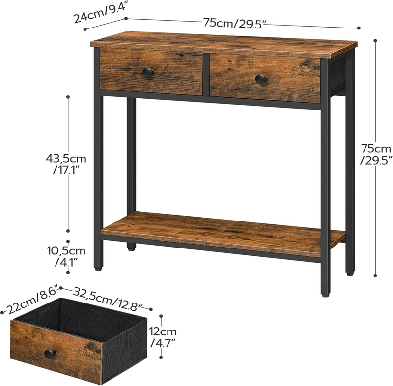 Black Metal Console Table with Drawers Industrial Iron Entryway Hall & Living Room