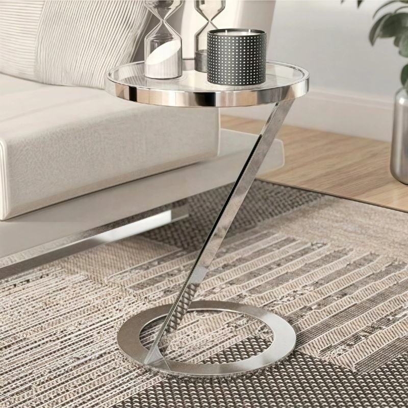 Modern Minimalist Luxury Metal Corner Table Stainless Steel Side Table Glass Top Small Coffee Table 分享