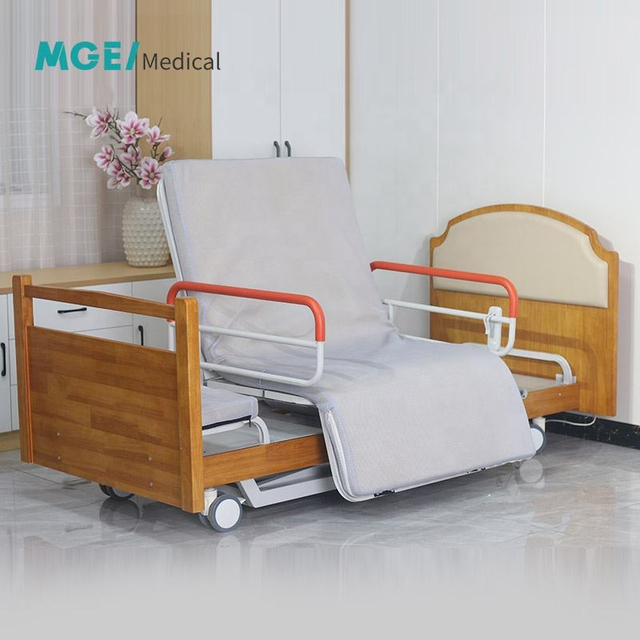 Wooden Electric Rotating Nursing Bed Wide Multi-Function Smart Adjustable Bed for Elderly Nursing Home