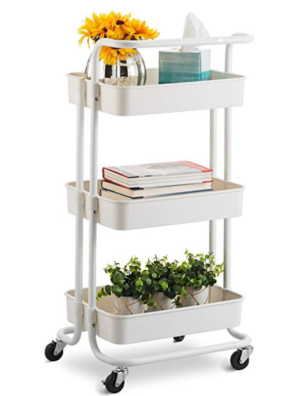 Rolling 3-Tier Metal Kitchen Storage Rack With Wheels For Food Organization
