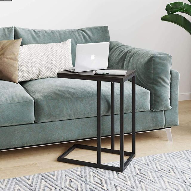 Black Metal C-Shaped Side Table Snack End Table for Sofa & Bed