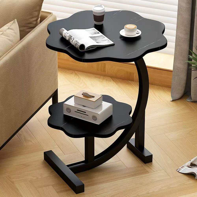 Modern Simple Metal Frame 2-Tier Round Wood Top Coffee Table for Living Room