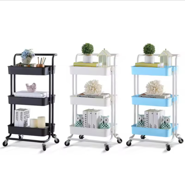 Removable Metal PP Kitchen Cart with Multi-Tier Shelves and Rolling Casters