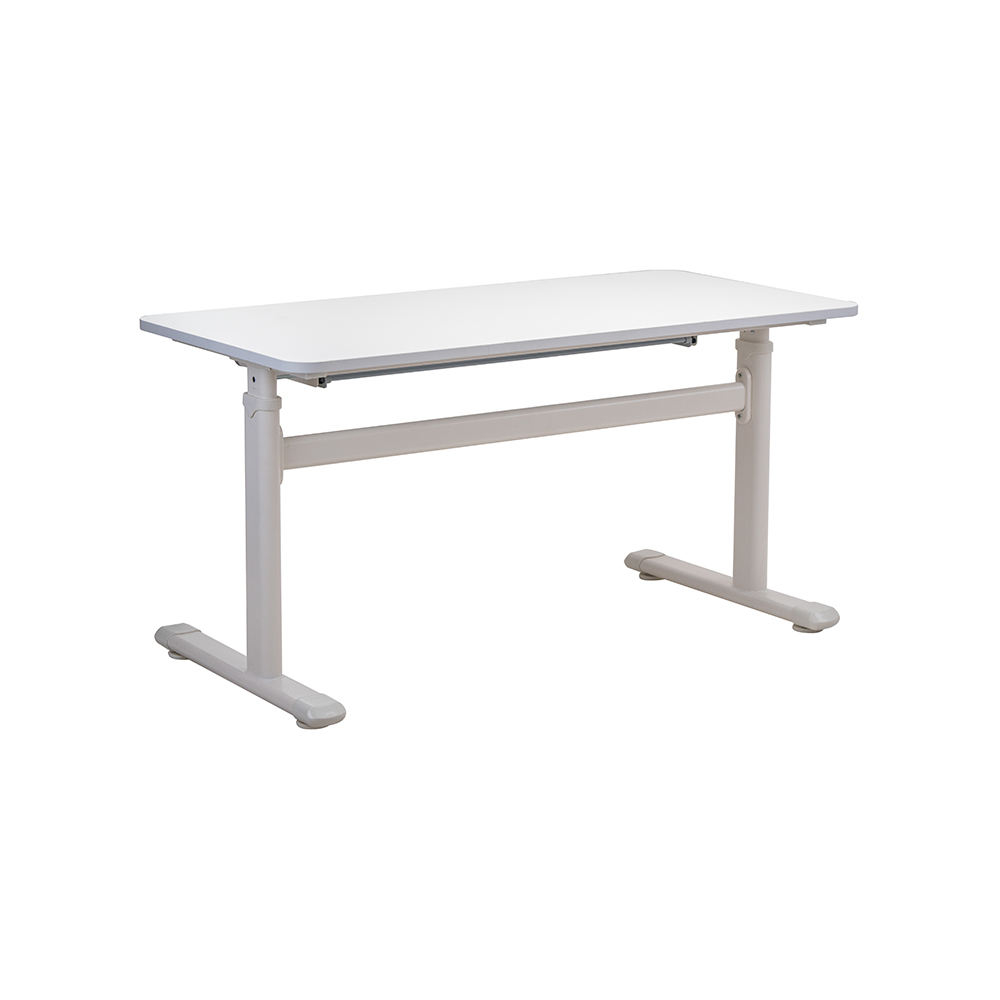 Popular White Minimalist Height Adjustable Electric Computer Desk with Drawer Iron Home School Study