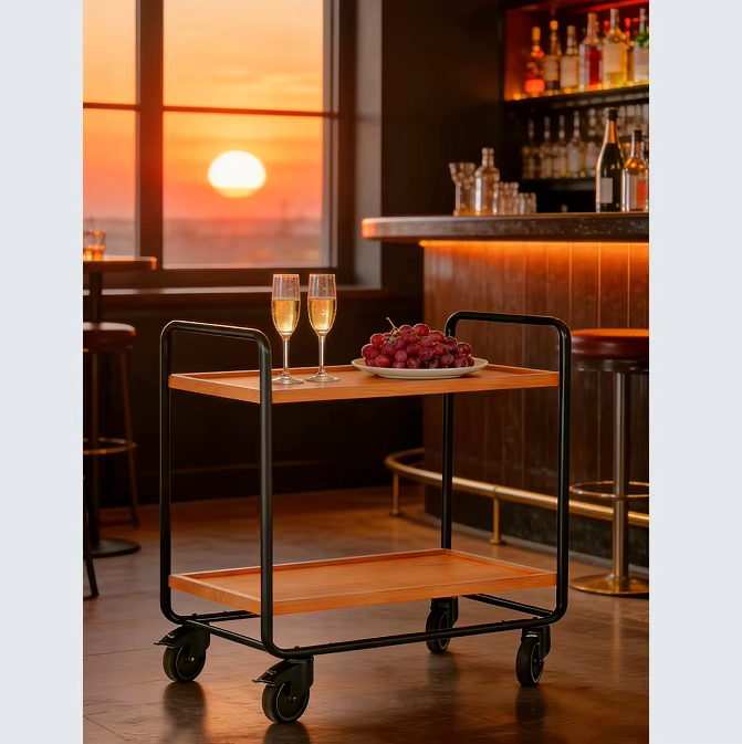 Luxury Metal Kitchen Tea Coffee Service Cart Metal & Wooden Top for Hotel Restaurant 分享