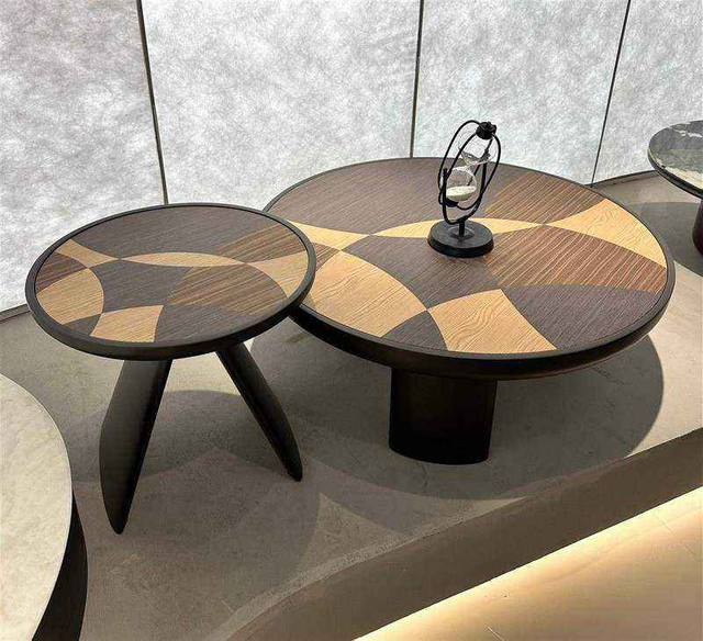 Rustic Mid-Century Modern Round Two-Tone Wood Nesting Coffee Table Set for Living Room 分享