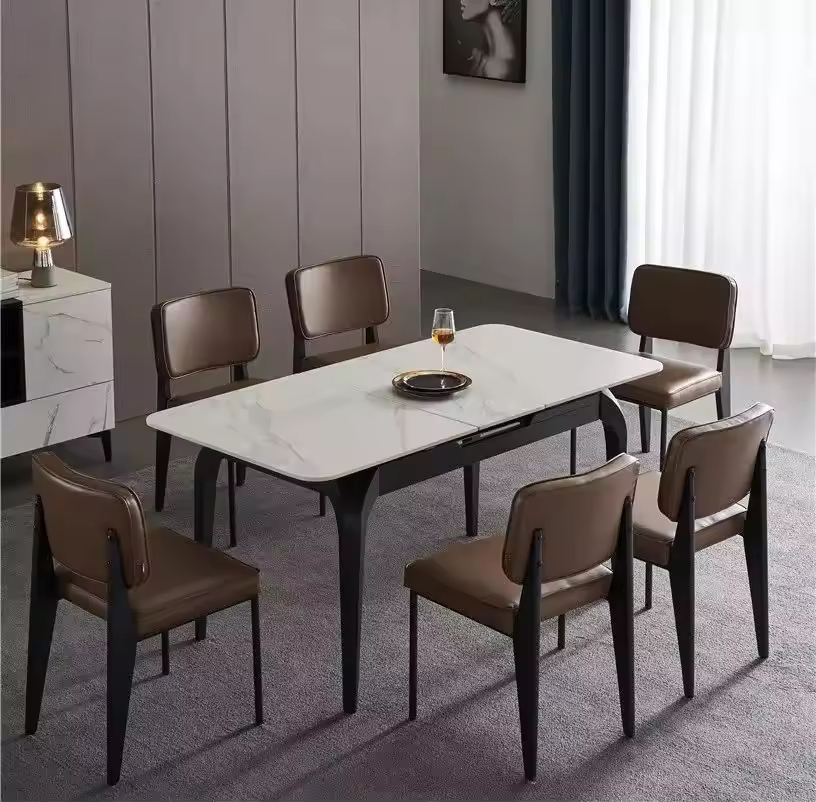 Hot Selling White Square Wooden Leg MDF Top Rectangular Dining Table